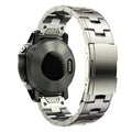 Simple replacement watch strap for Garmin Jiaming and Fenix models in black, silver, and titanium colour.