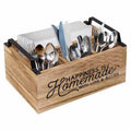 Wooden kitchen storage box with grid divider for organising cutlery and utensils
