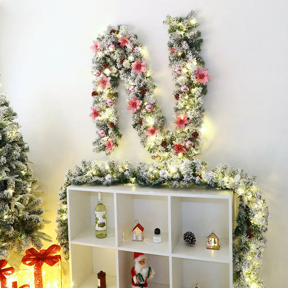 American-style flocked rattan Christmas garland in a twisted PVC vine design