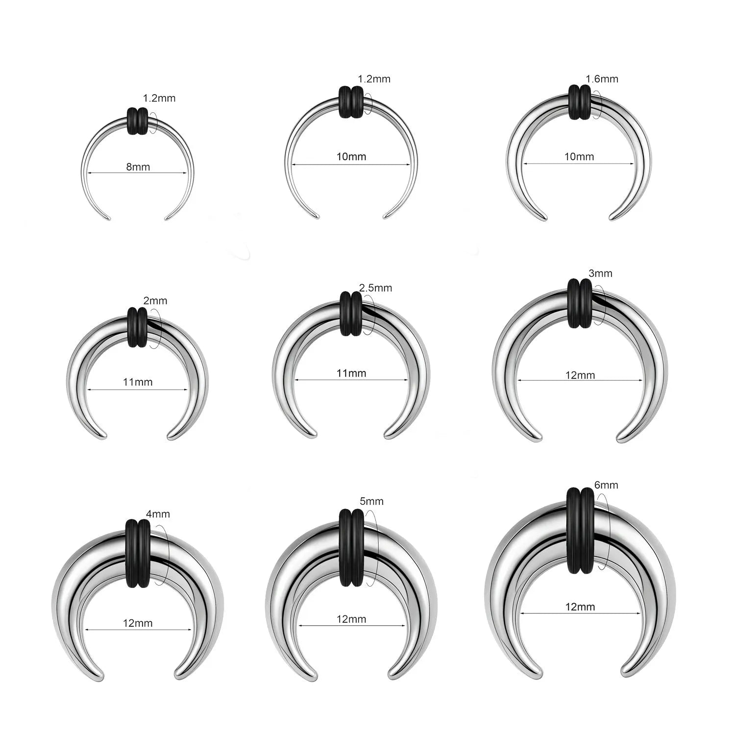 316 stainless steel C-shaped nose ring with buffalo horn style in black and steel colour options.