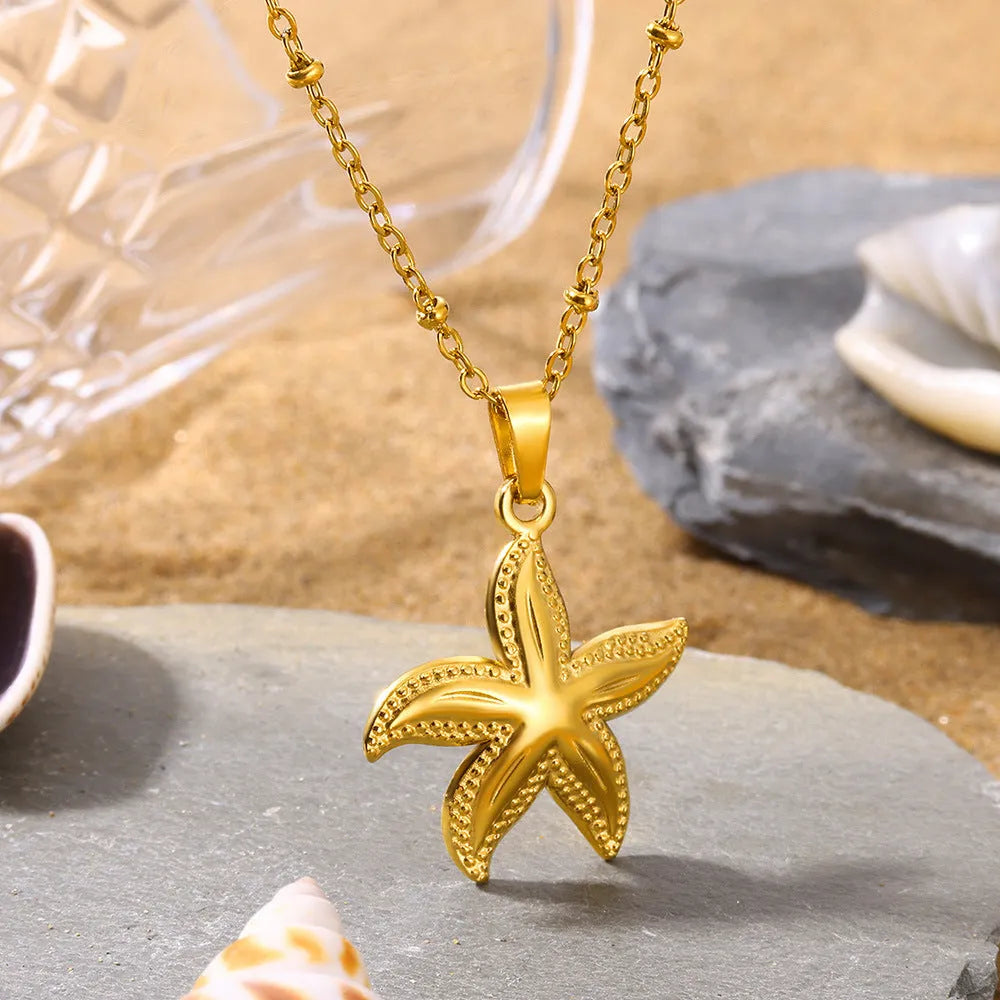 Stainless steel shell necklace with 18K electroplated finish in unisex European American style