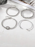 Women's four-piece retro geometric bracelet set in gold or silver alloy with square diamond design