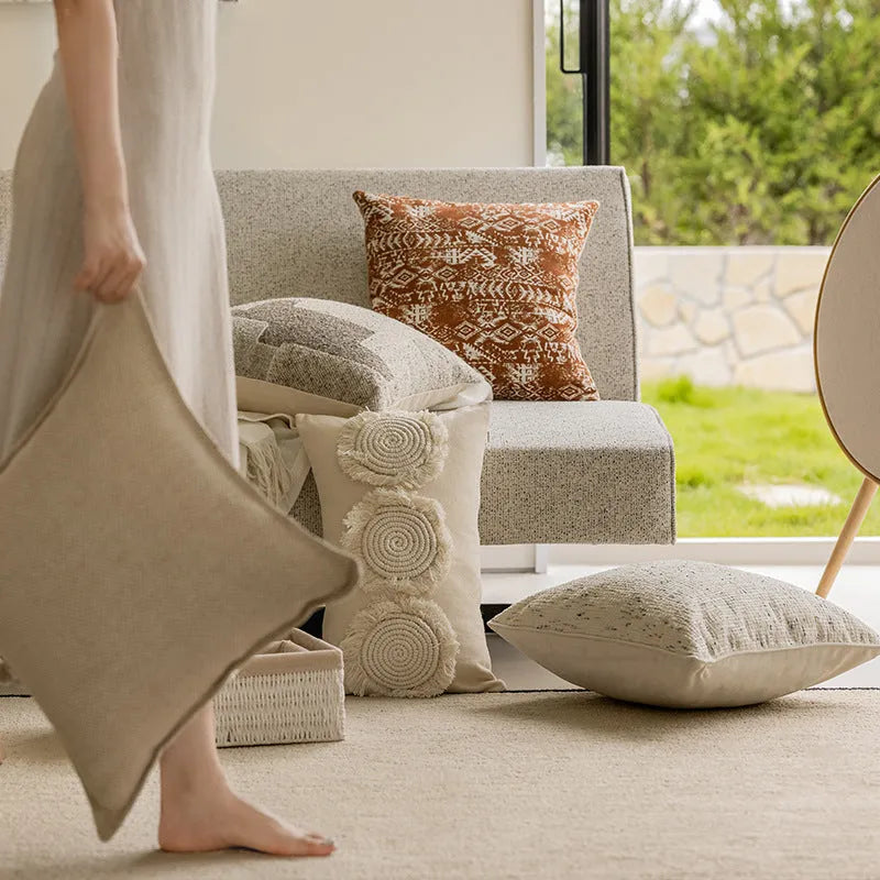 Solid colour decorative cushion pillow with PP cotton filler on a sofa