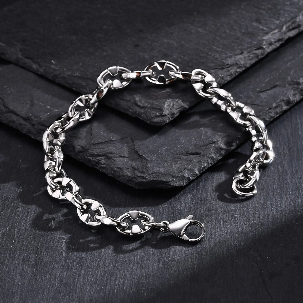 Stainless steel thick geometric chain bracelet in steel colour for men's hip hop fashion