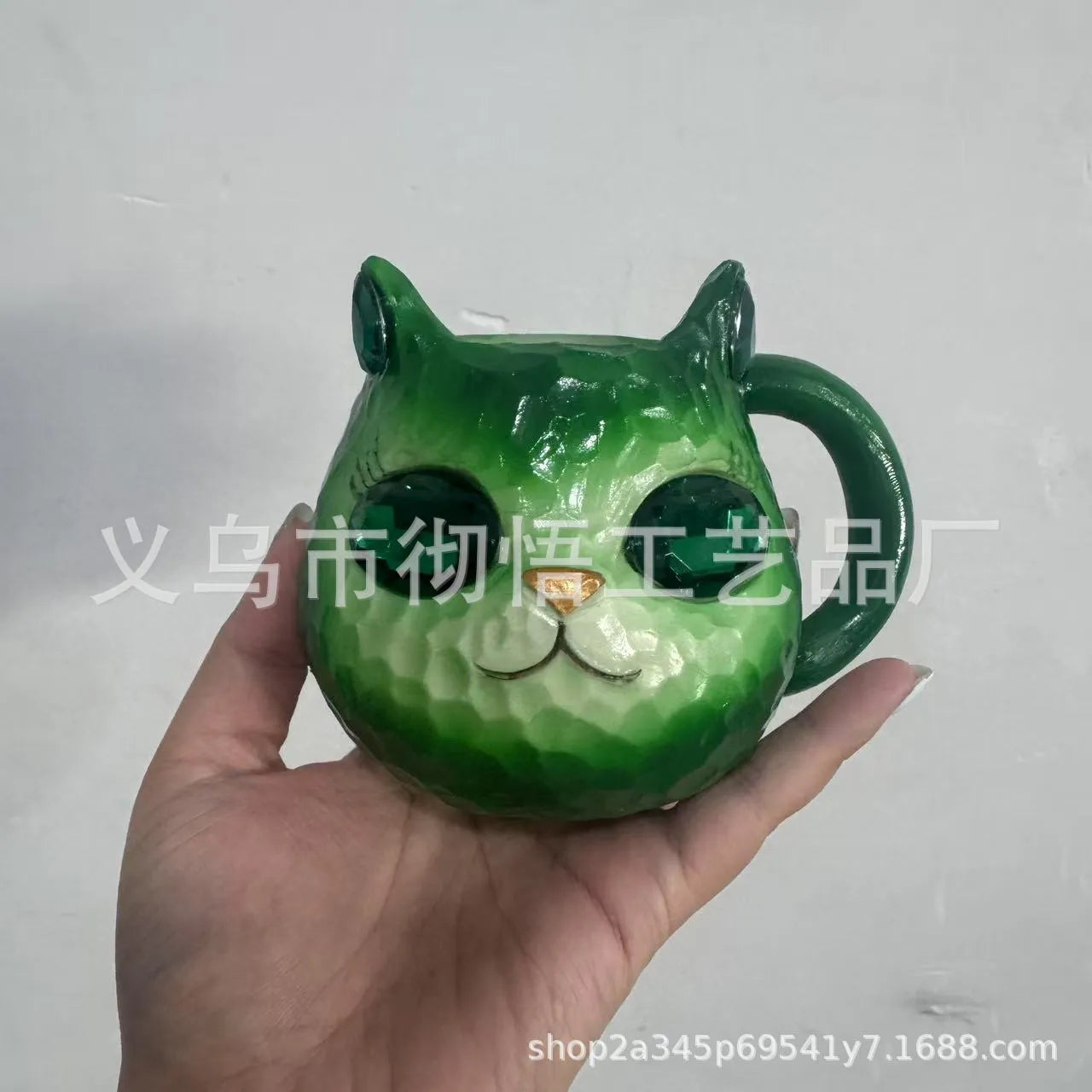 American style resin cat cup decoration in blue, green, pink, or purple colour.