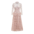 Women's long sleeve beaded evening dress in black or pink with three-dimensional decoration