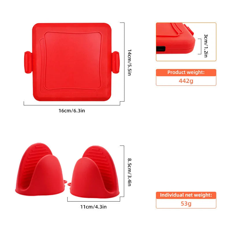 Red silicone baking tray with matching heat-resistant gloves baking set