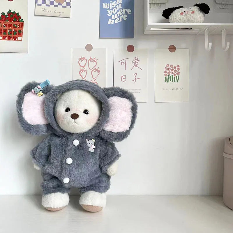Grey elephant pattern plush jumpsuit for 30cm Lina bear doll costume