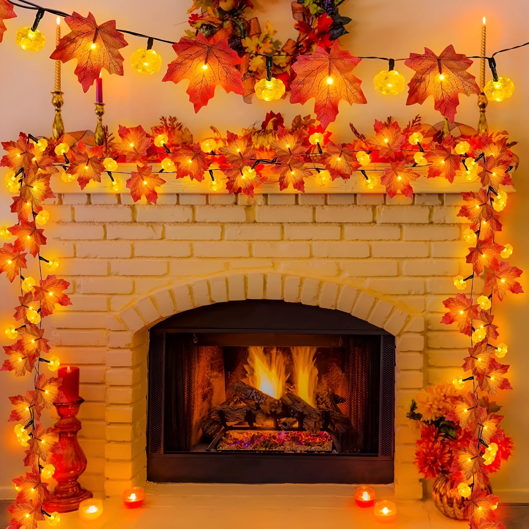 Picture of USB powered plastic string lights in autumn decoration colour finish