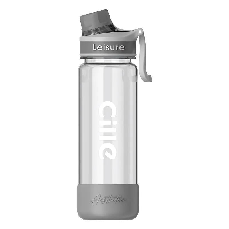 Heat-resistant plastic cup with straw in cartoon design, available in gray, green or pink colour