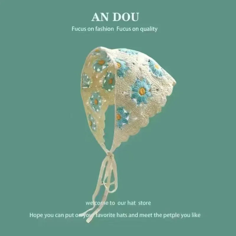 Cotton triangular headscarf with floral pattern in multiple colour options