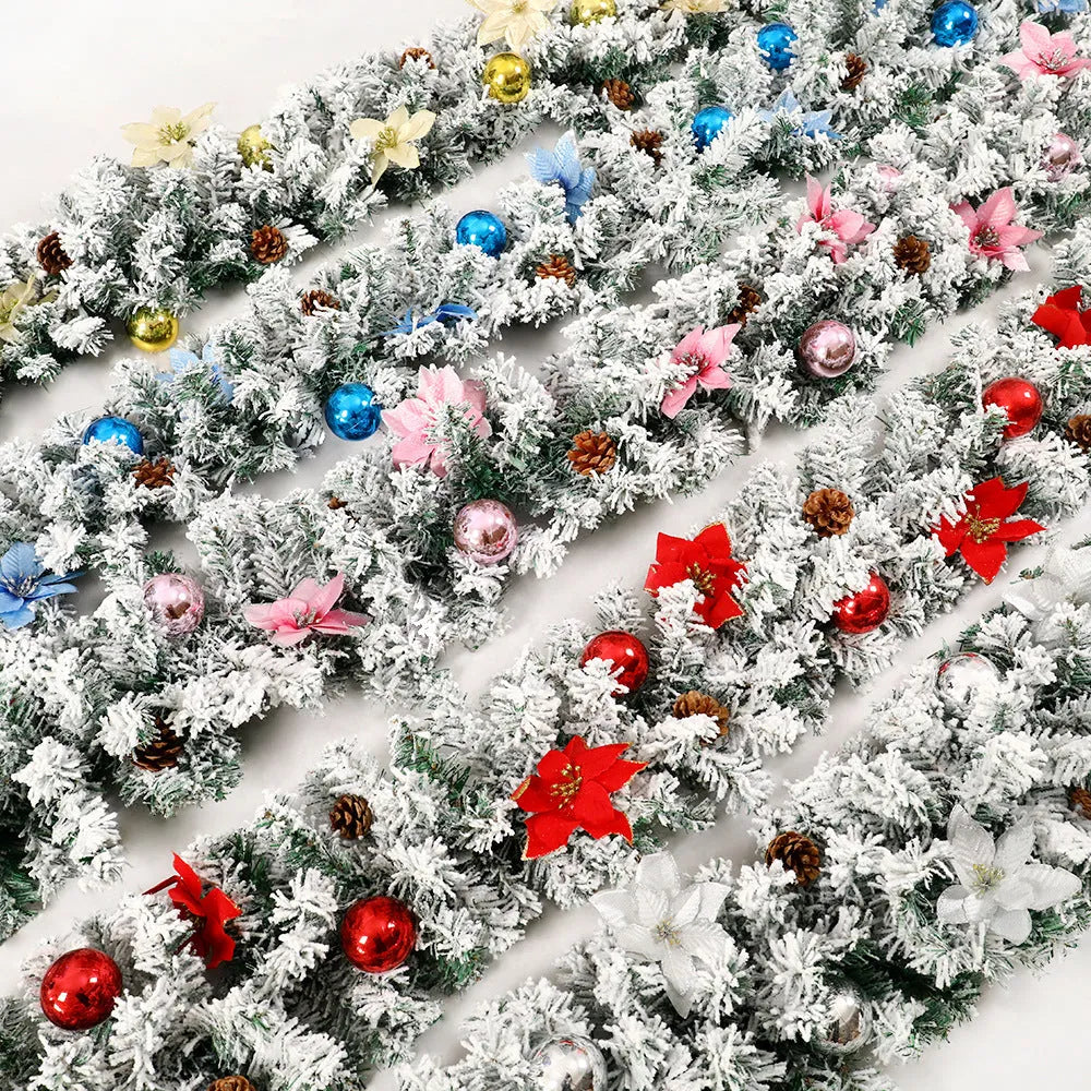 American-style flocked rattan Christmas garland in a twisted PVC vine design