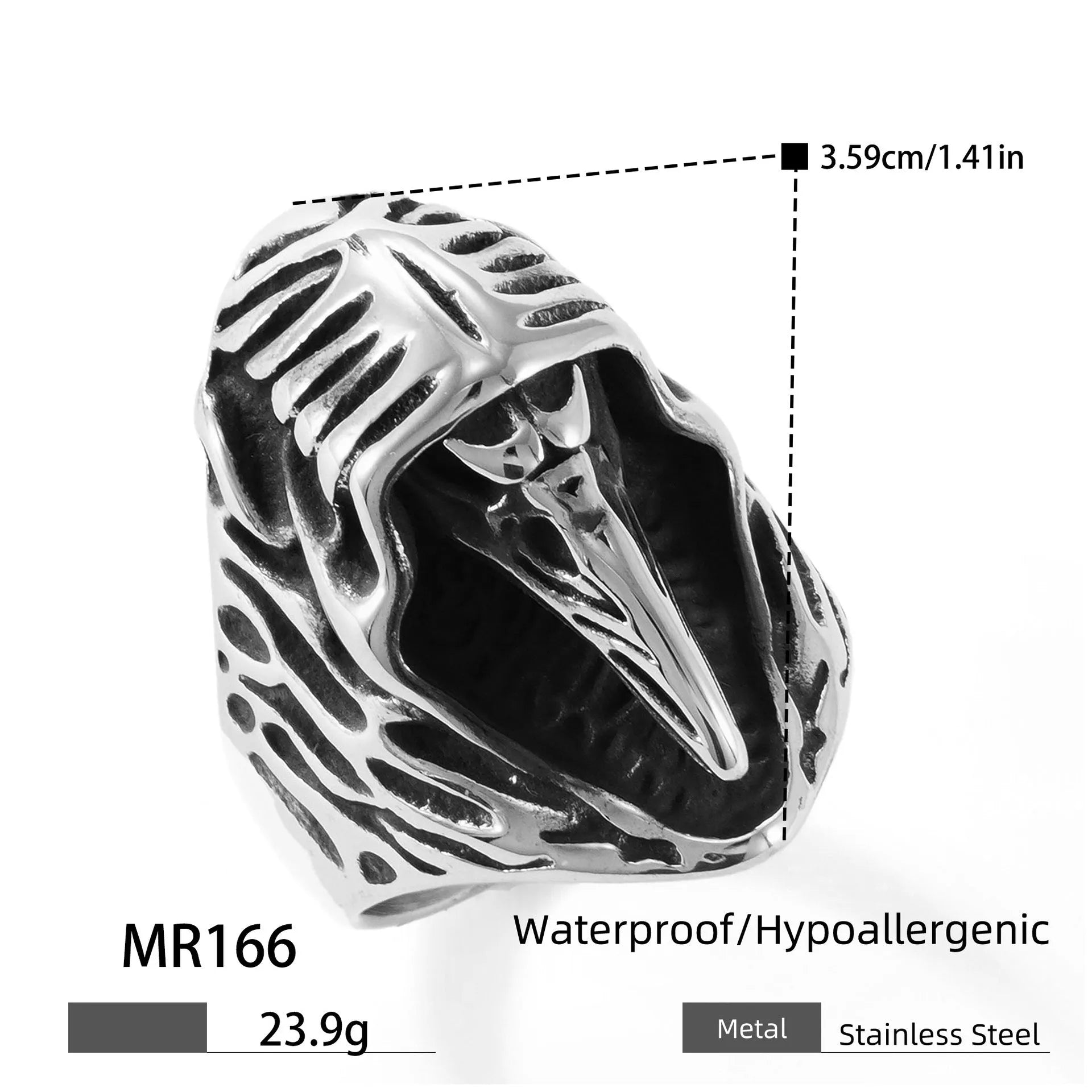 Crow motif geometric titanium steel ring in MR166 colour with retro styling