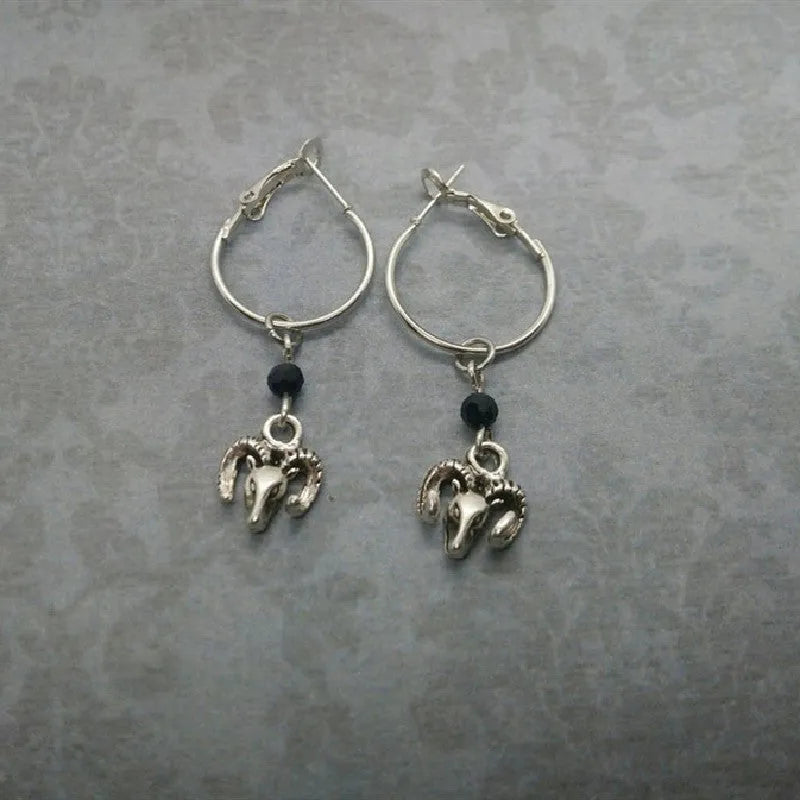 Silver-colour round earrings with Tibetan antelope design for women