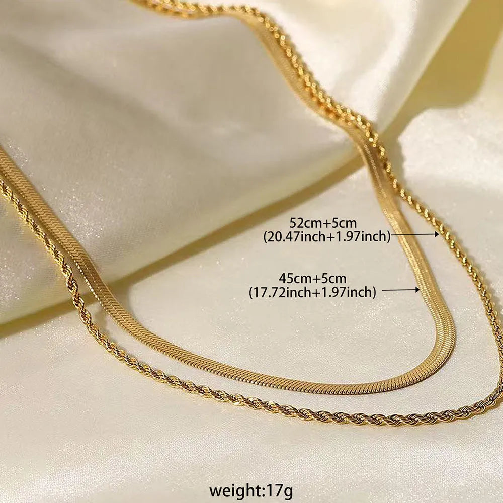 Geometric titanium steel pendant on adjustable snake bone chain necklace showing double-layer twist design