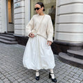 Women's solid colour cotton long skirt in black and white options with Asian sizing