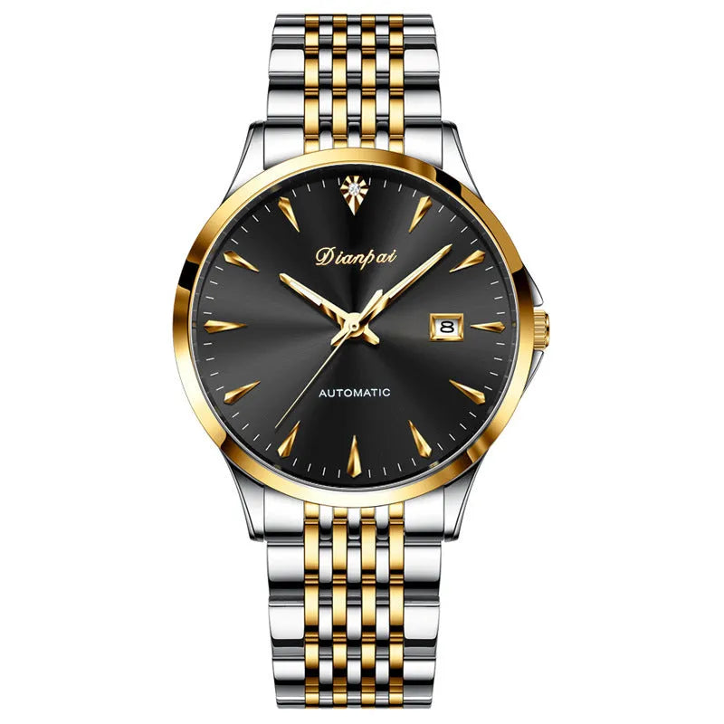 Men's stainless steel automatic mechanical watch with simple dial on wrist