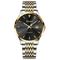 Men's stainless steel automatic mechanical watch with simple dial on wrist