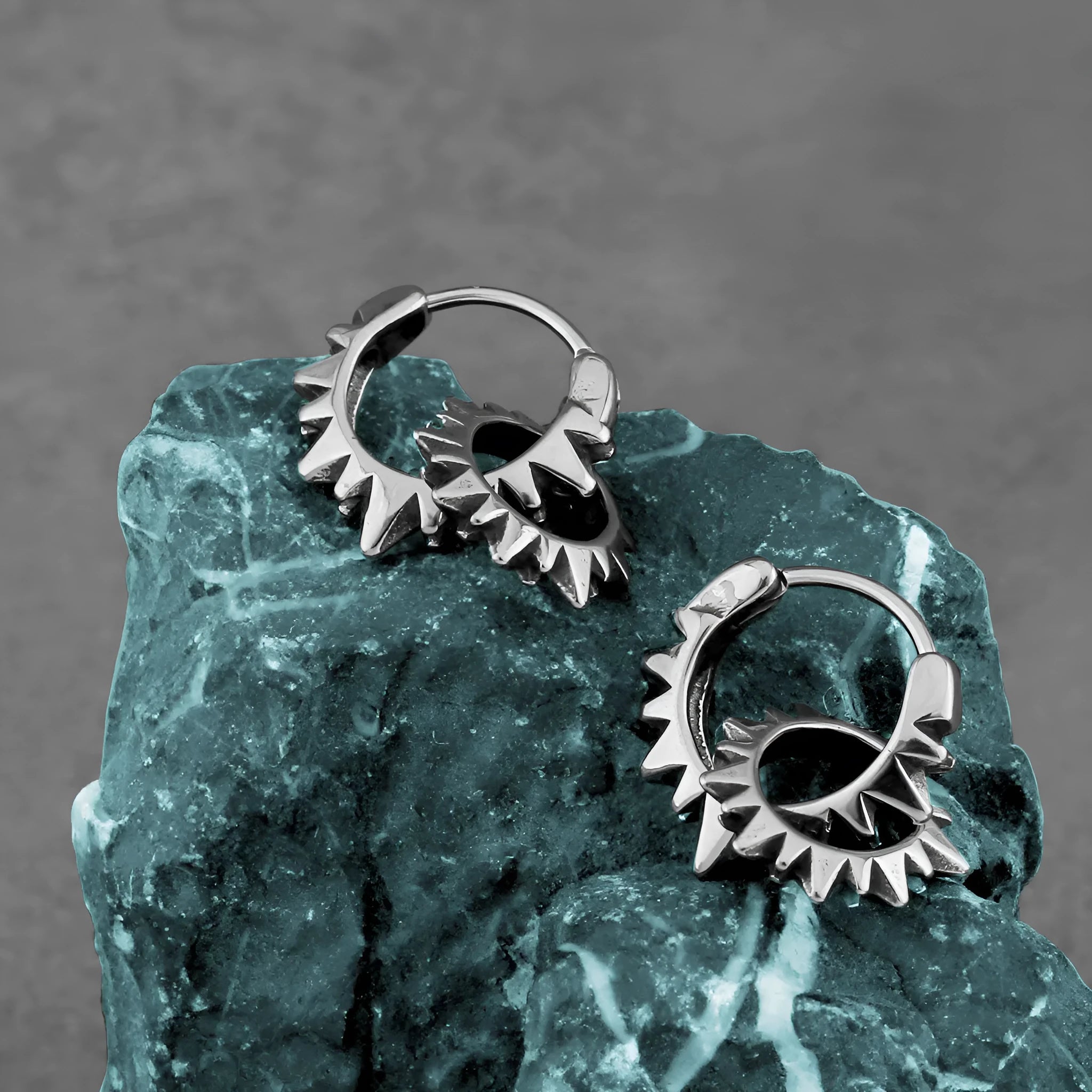 Stainless steel round ring earrings with polished finish showing circular design