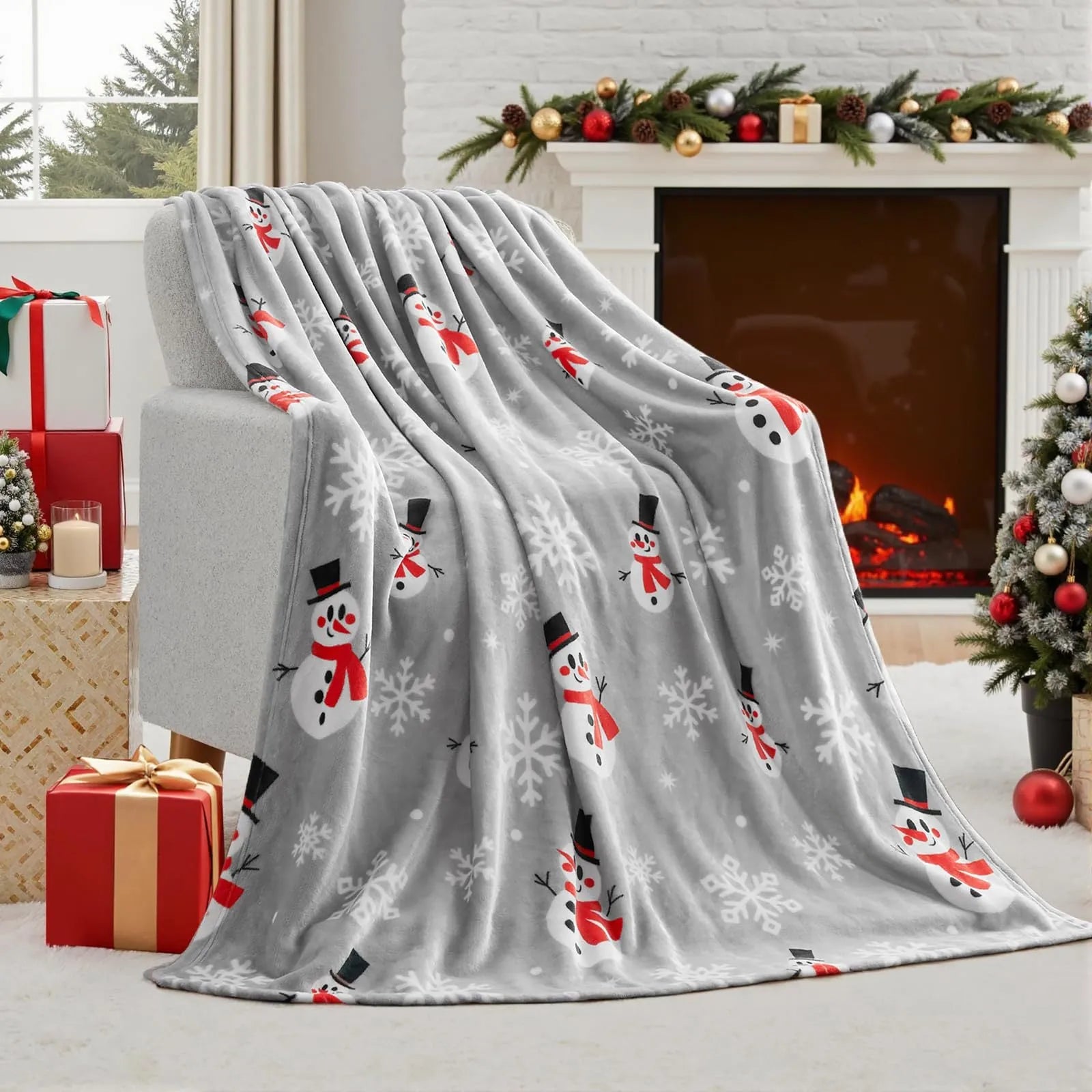 Polyester fibre Christmas blanket in American style with soft flannel texture showing size options