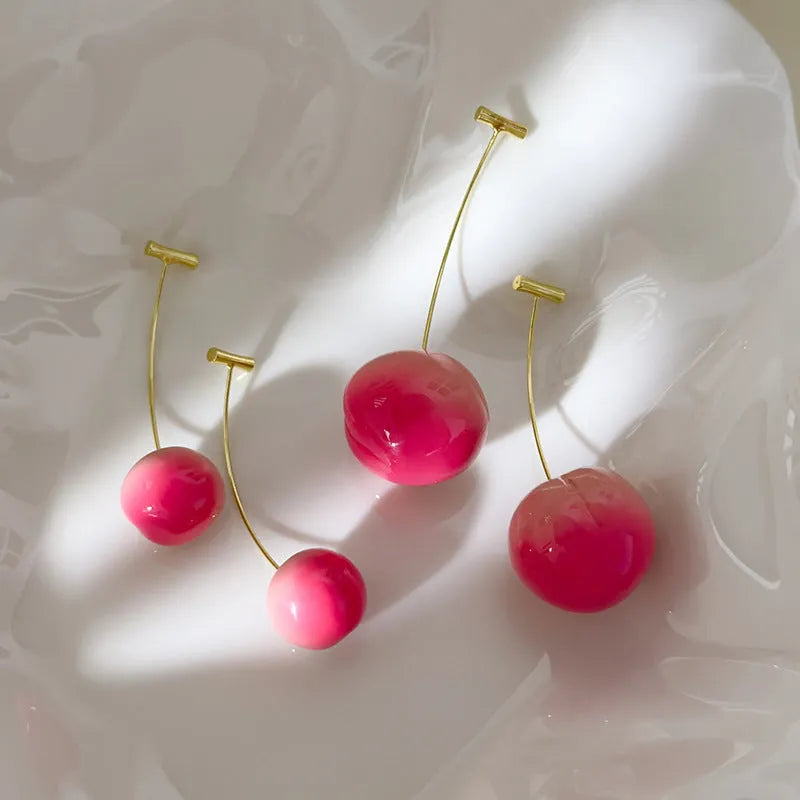Acrylic peach fruit earrings in small and large sizes with copper posts