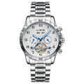 Men's silver steel automatic perpetual calendar mechanical watch with sapphire crystal glass