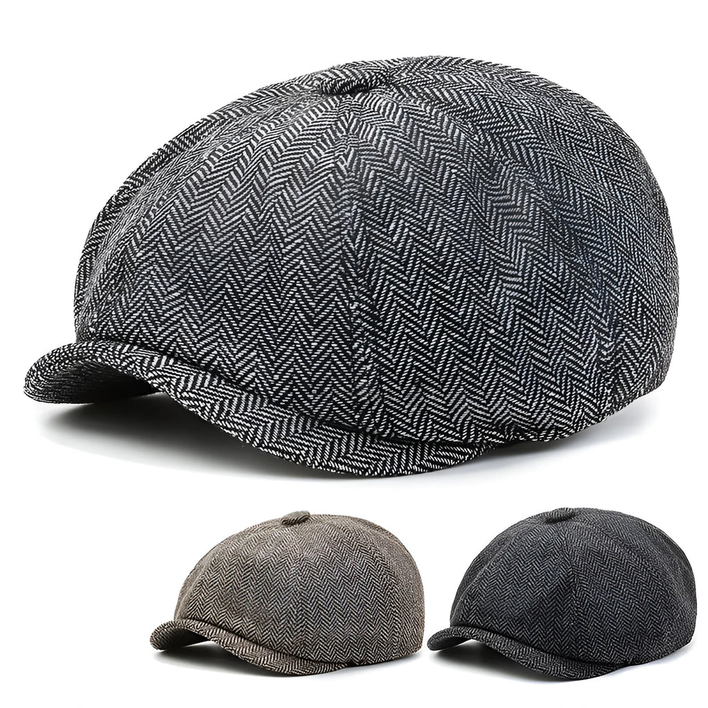 Herringbone peaked cap unisex summer polyester dome hat elastic 58-59cm black colour sunset outdoor
