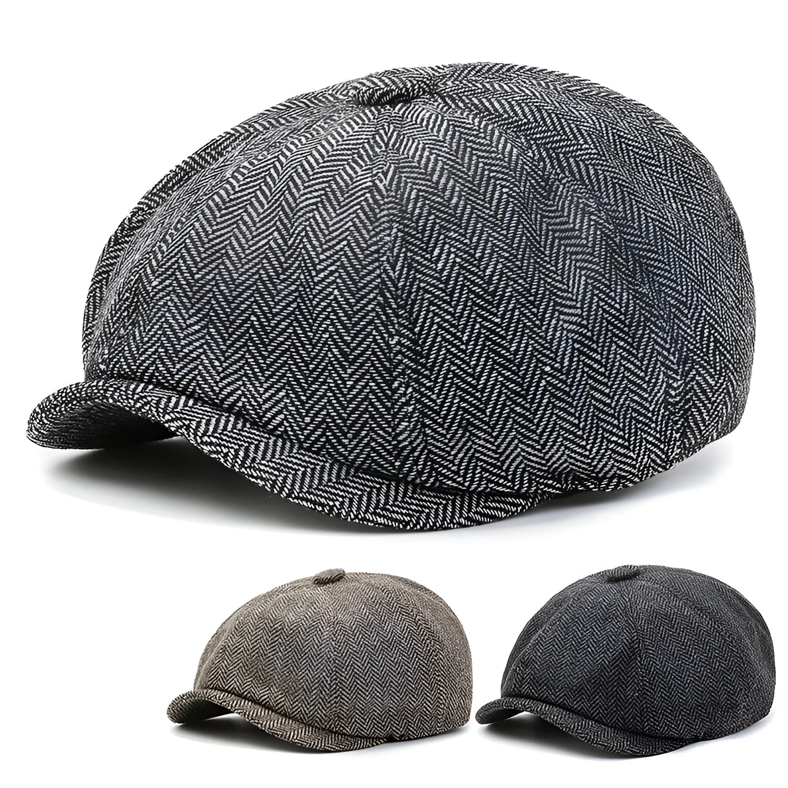 Herringbone peaked cap unisex summer polyester dome hat elastic 58-59cm black colour sunset outdoor