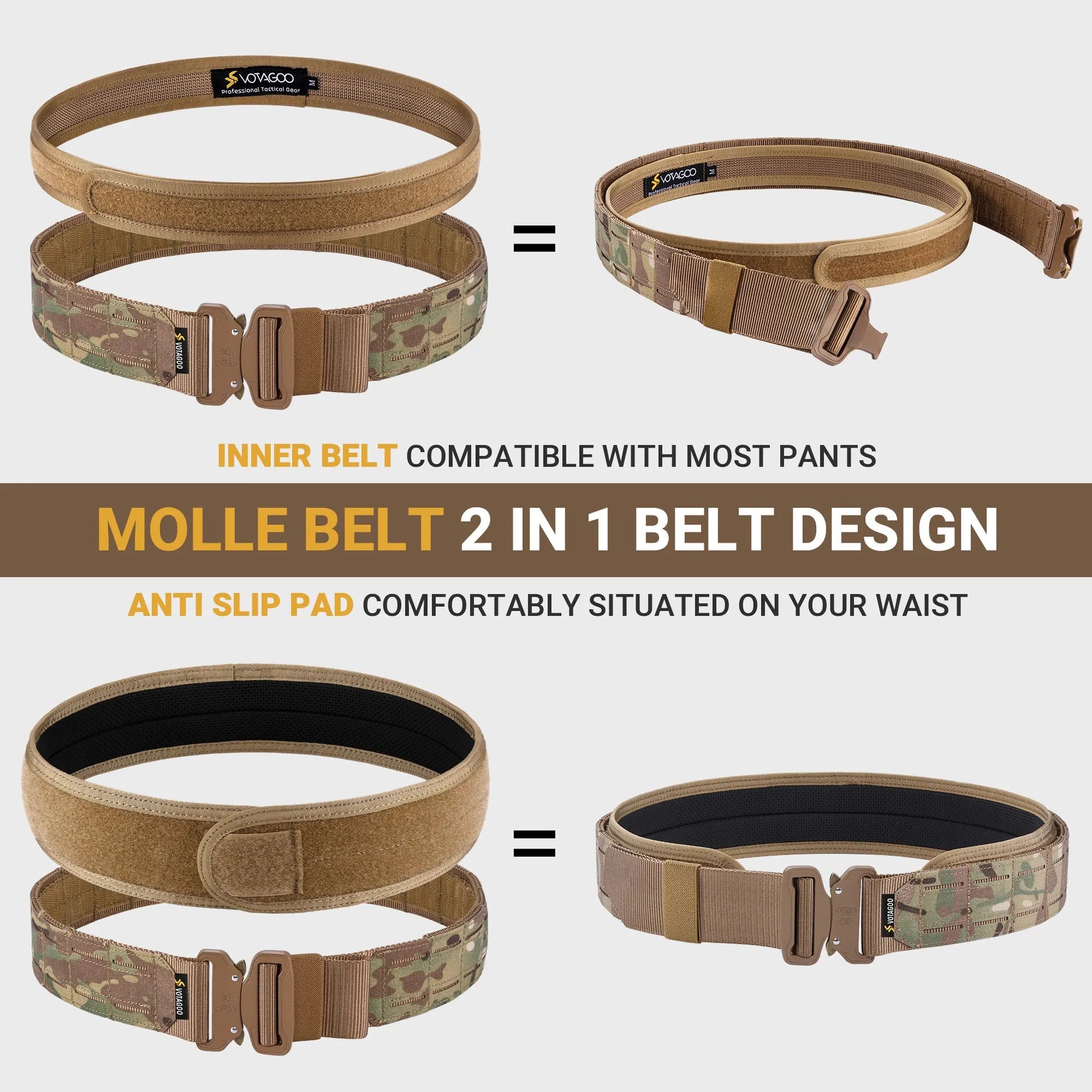 VOTAGOO military waist belt with quick-release buckle in CP camouflage colour