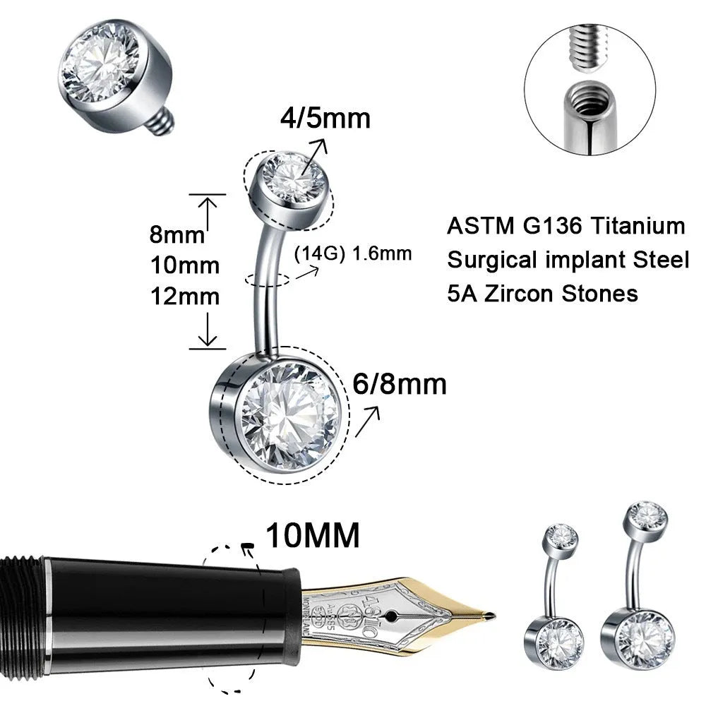 Titanium alloy double-headed navel stud with internal thread in geometric shape showing colour options