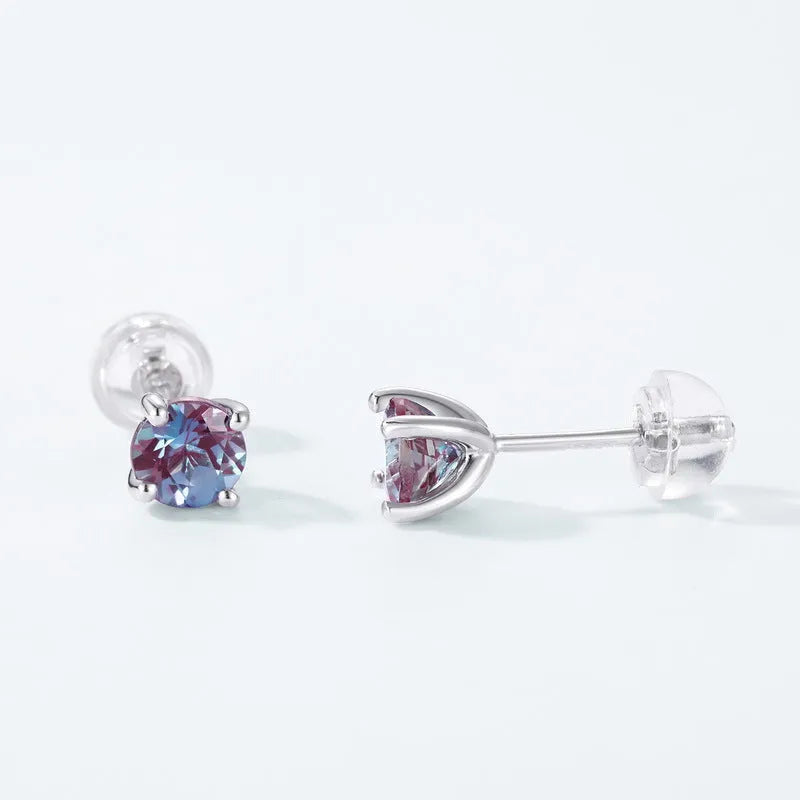 925 silver geometric stud earrings with cultivated Alexandrite stone and round elements
