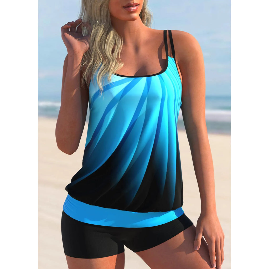 Plus size women's printed swimsuit with matching beach shorts in butterfly pattern