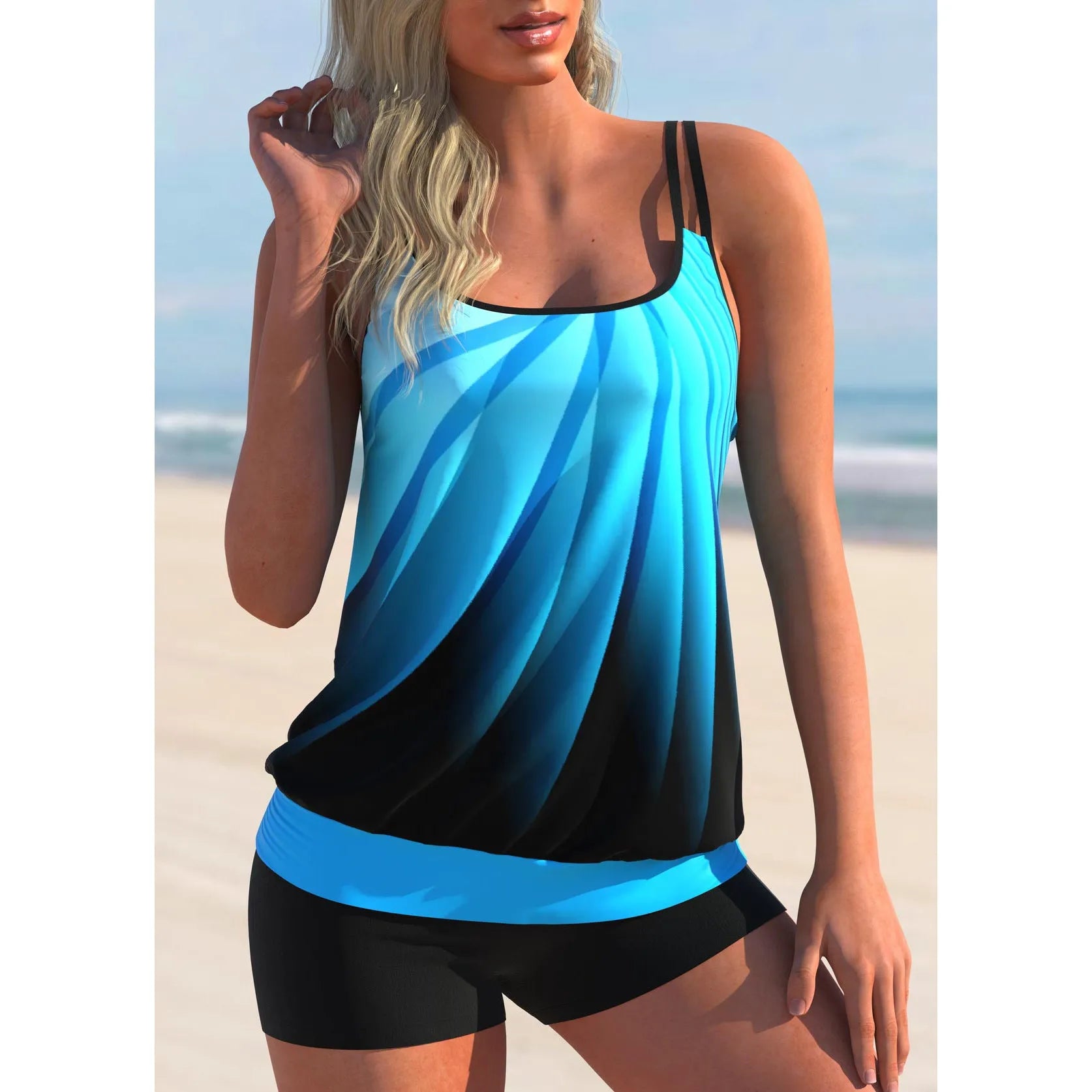 Plus size women's printed swimsuit with matching beach shorts in butterfly pattern