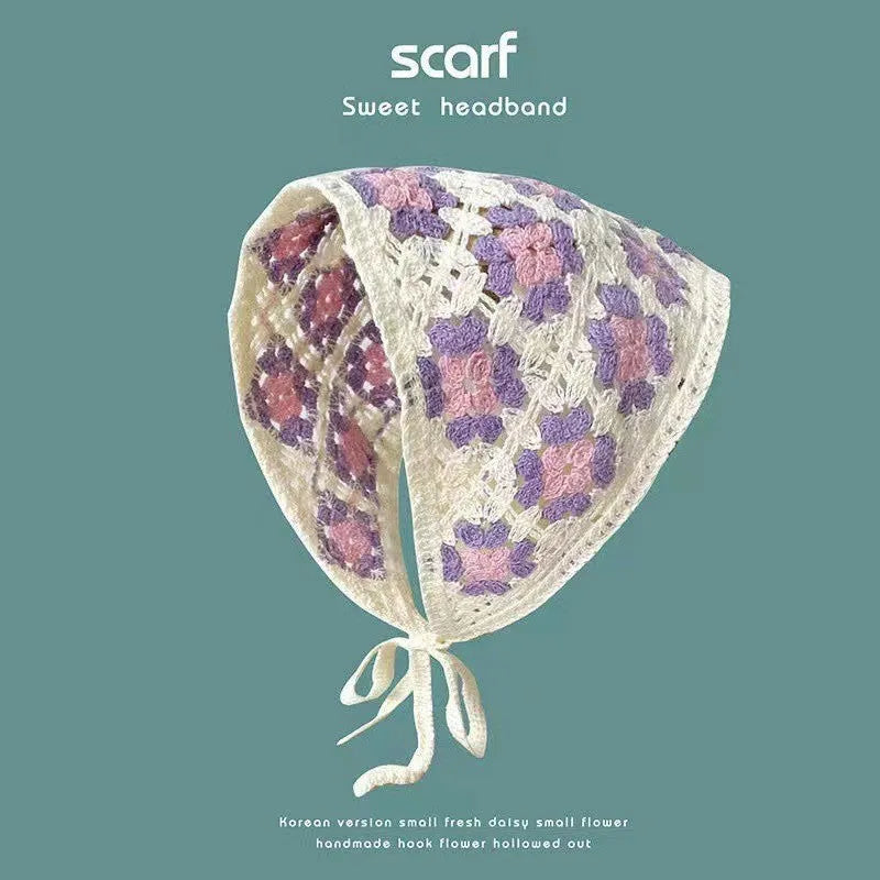 Cotton triangular headscarf with floral pattern in multiple colour options