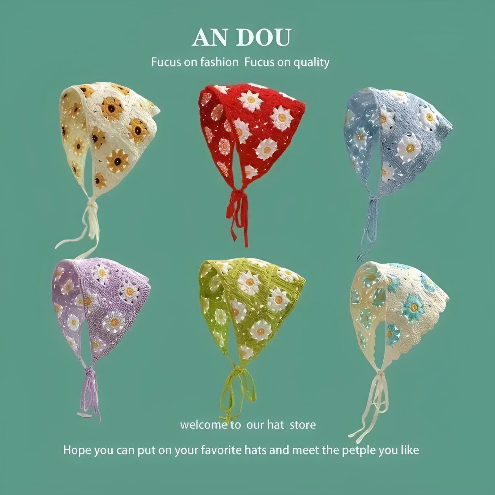 Cotton triangular headscarf with floral pattern in multiple colour options