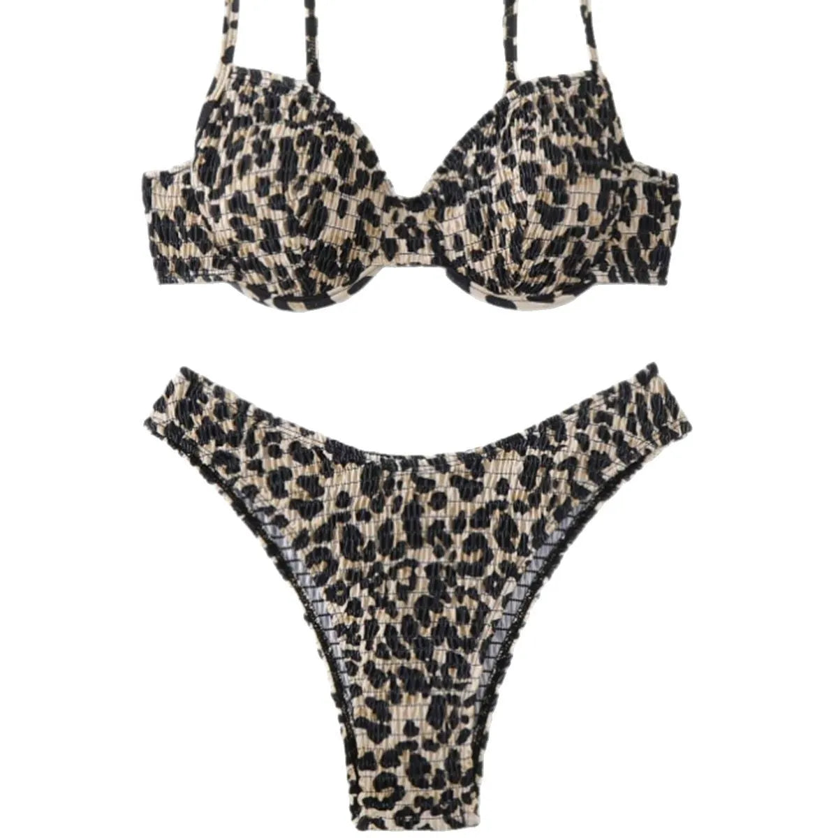 Women's leopard print backless bikini swimsuit in brown and red colour options