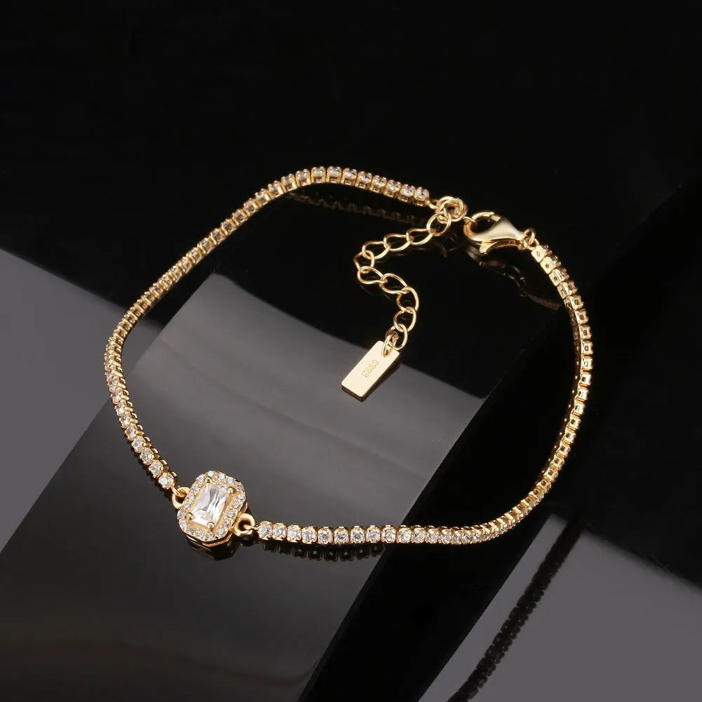S925 sterling silver tennis bracelet with eight hearts eight arrows white zirconium stones, gold tone, chain style, 16.5cm length