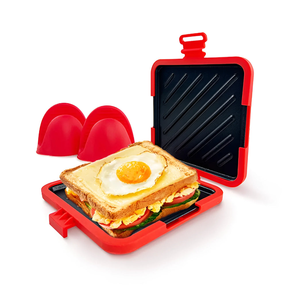 Red silicone baking tray with matching heat-resistant gloves baking set