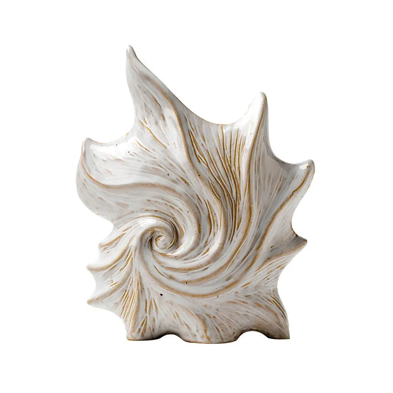 A European style retro ceramic vase with a coloured glaze finish, shown on a shelf.