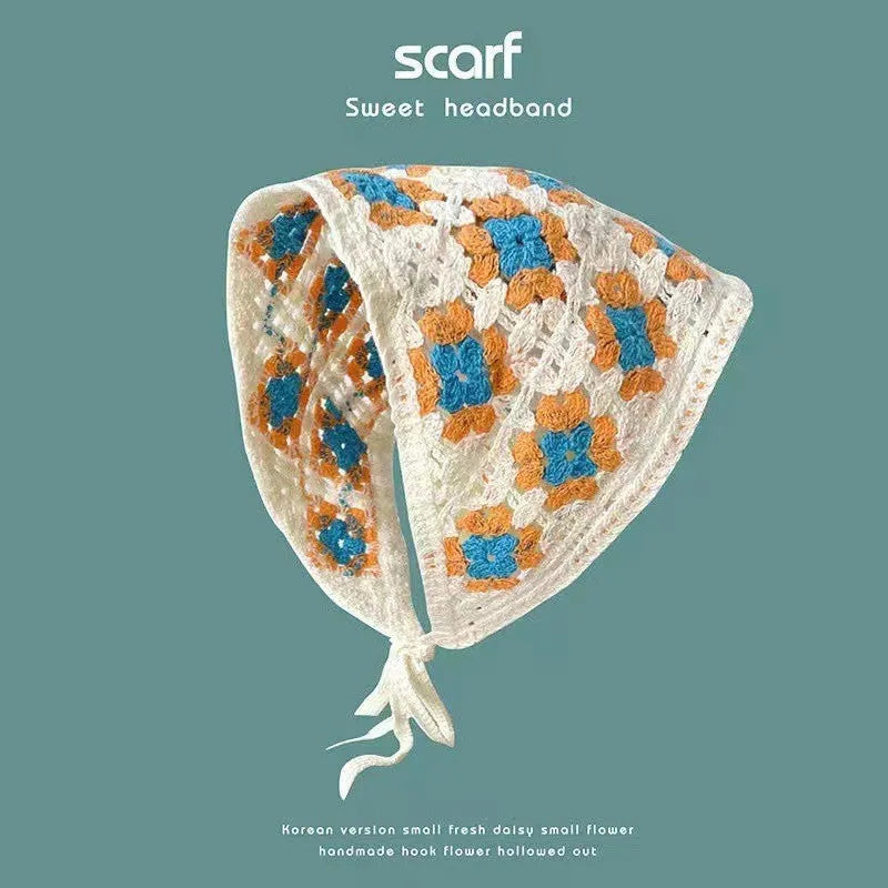 Cotton triangular headscarf with floral pattern in multiple colour options