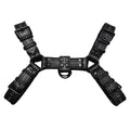 Black leather chest harness strap with metal buckle for men