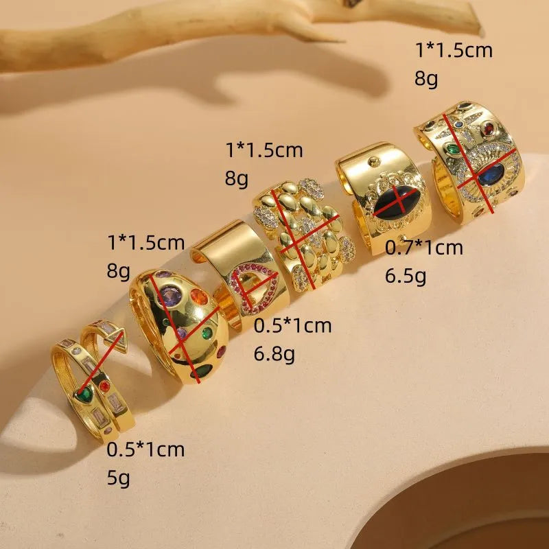 Chinese style geometric zircon ring with electroplated copper construction in antique horse eye black