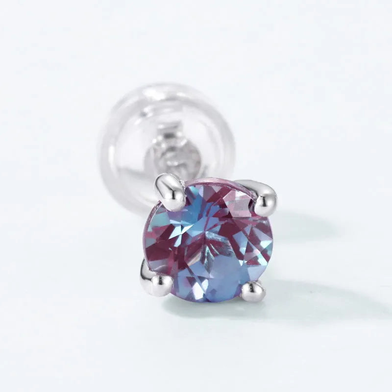 925 silver geometric stud earrings with cultivated Alexandrite stone and round elements