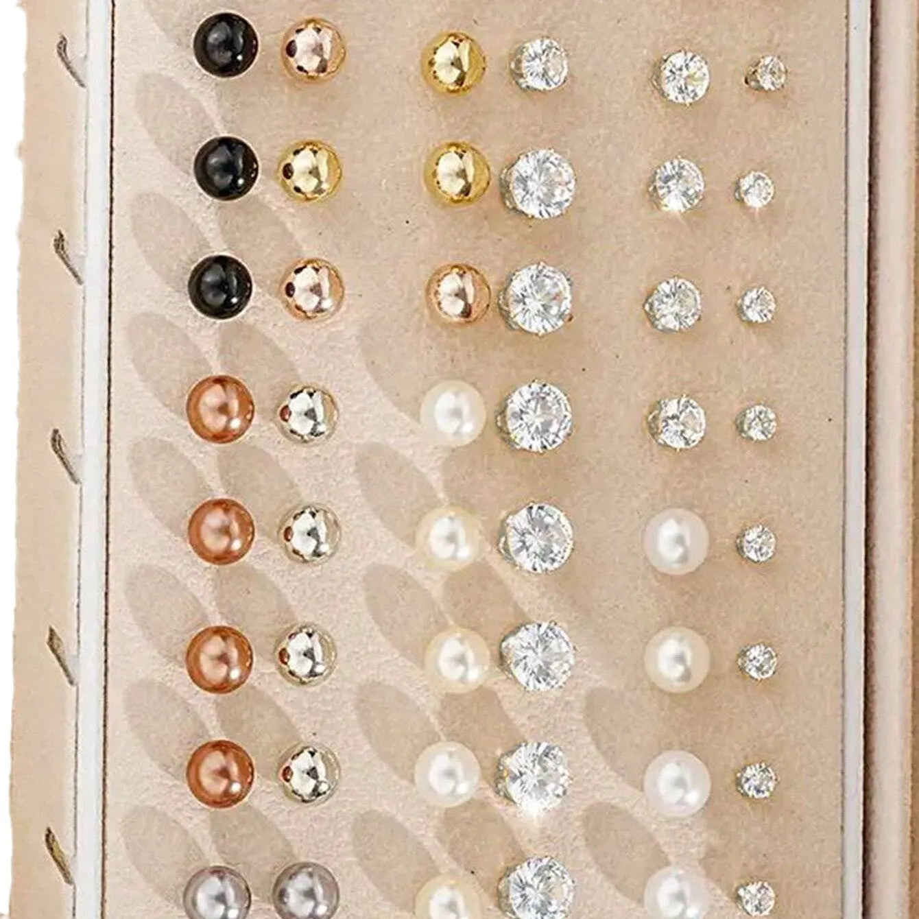 Geometric round pearl earrings in gold and yellow electroplated finishes, 108-piece alloy jewellery set