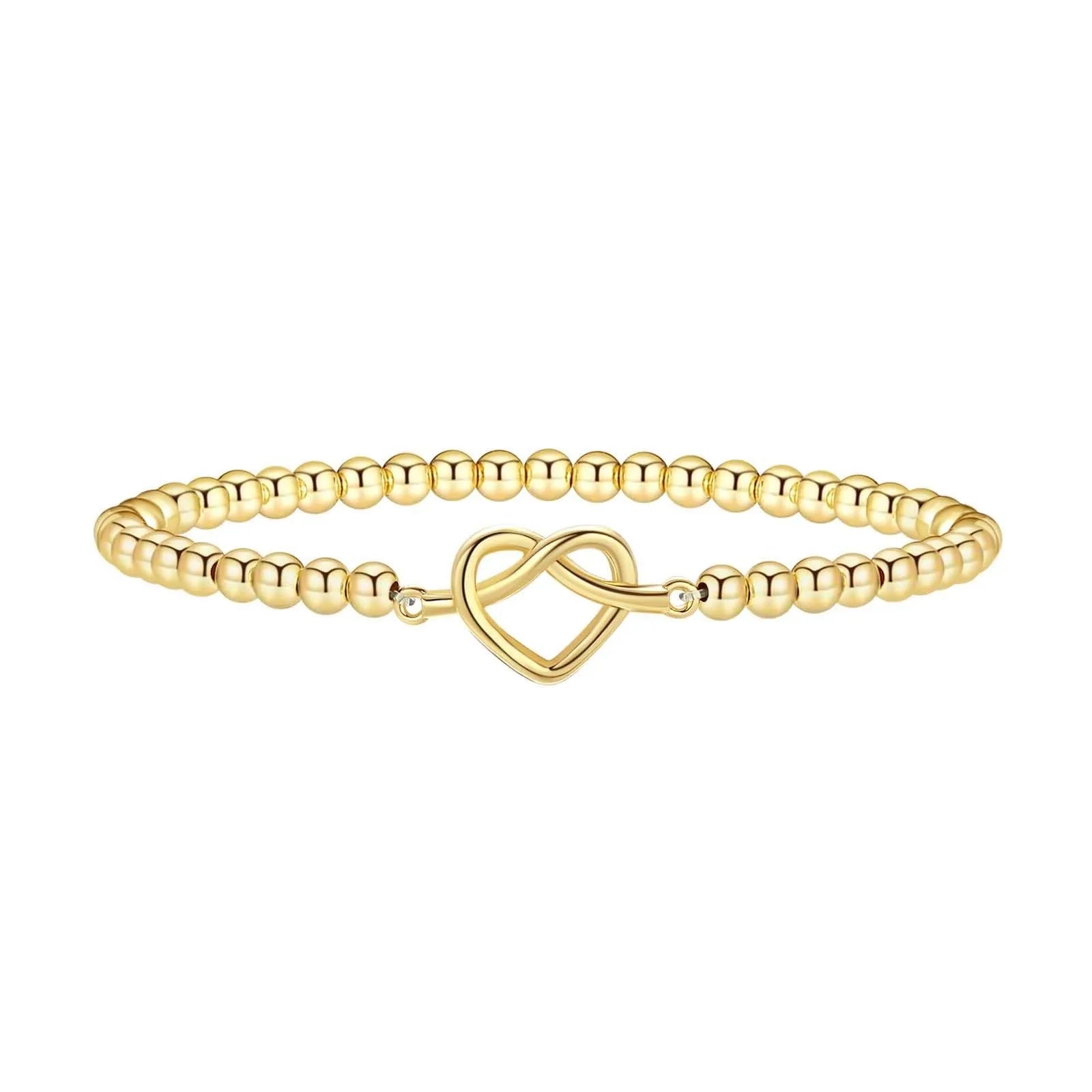 Women's adjustable stainless steel beaded bracelet in a simple geometric shape on a wrist.