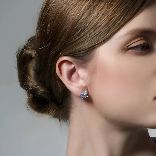 925 silver geometric stud earrings with cultivated Alexandrite stone and round elements