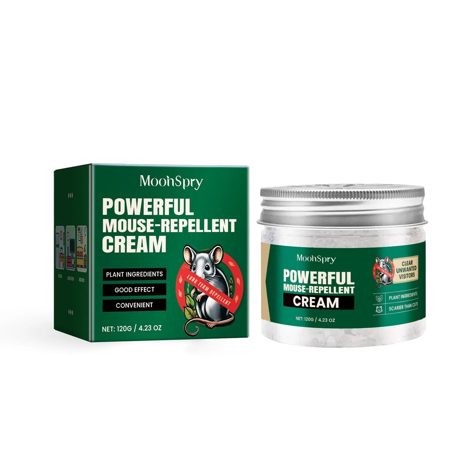 60ml bottle of natural rat repellent spray with essential oils for home, car and outdoor use.