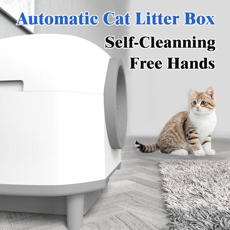 White automatic enclosed litter box with dimensions 556x512x590mm for cats 1-10kg