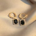 Geometric black zircon copper earrings with quadrilateral design and French court retro styling