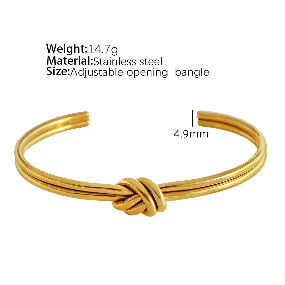 Adjustable stainless steel 18K gold plating knotted C-shaped open double-layer women's bracelet